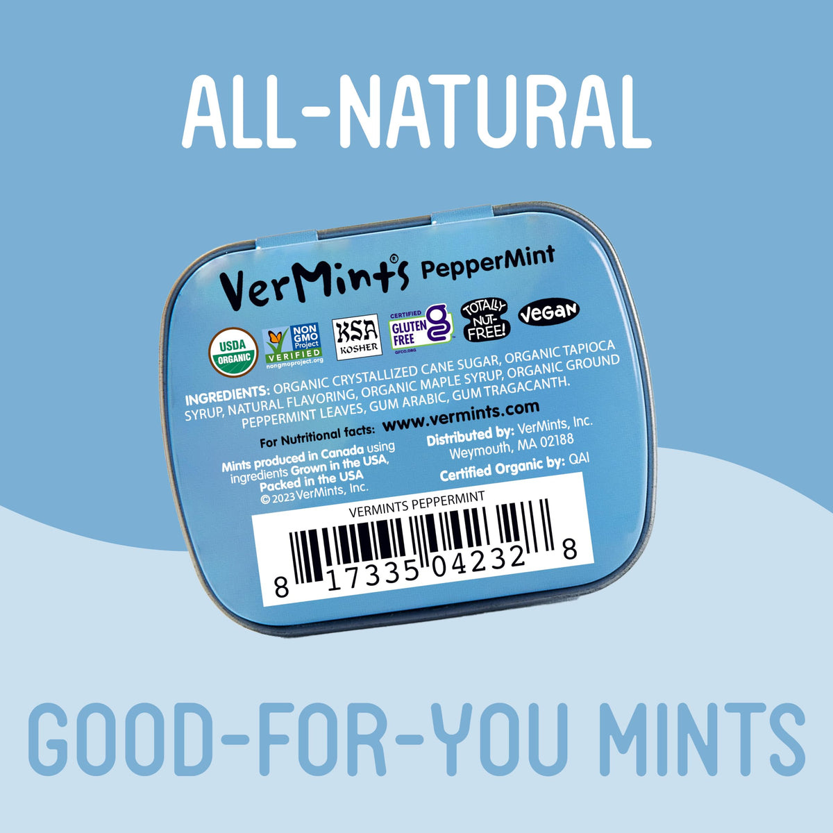 VerMints Organic Peppermint Breath Mints – Travel Tin Pack of 12, Non-GMO, Nut Free, Gluten Free, Vegan, Kosher