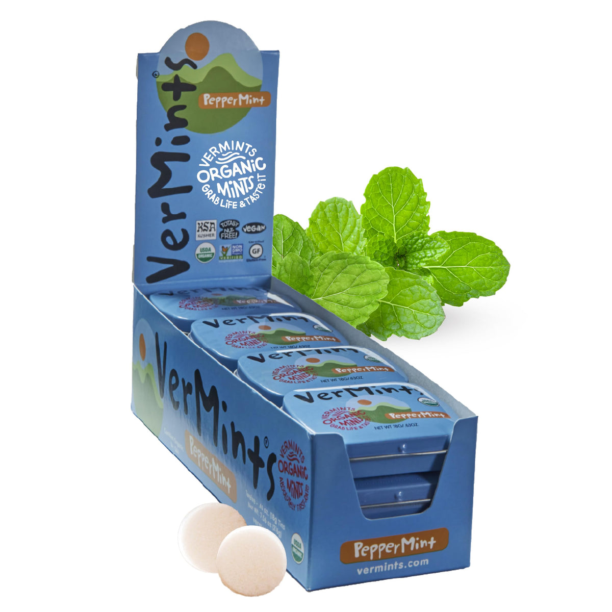 VerMints Organic Peppermint Breath Mints – Travel Tin Pack of 12, Non-GMO, Nut Free, Gluten Free, Vegan, Kosher