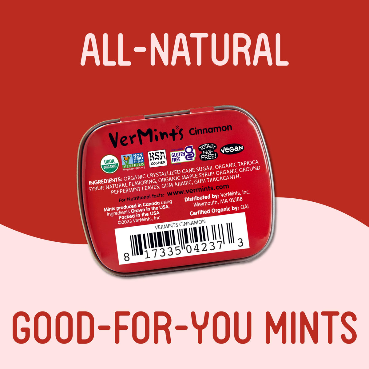Vermints Organic Cinnamon Breath Mints — Travel Tin Pack (12) | Non-GMO, Nut Free, Gluten Free, Vegan & Kosher