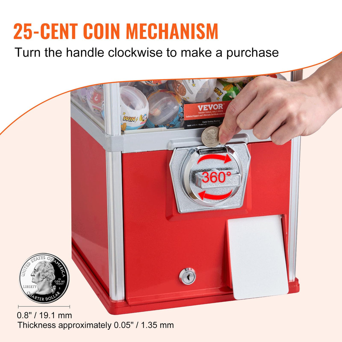 VEVOR Gumball Machine for Kids – 25-Inch Coin-Operated Dispenser, Holds 230 Capsules, Red