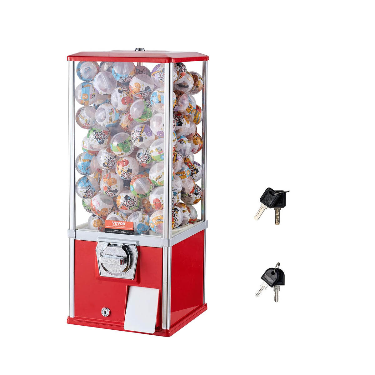 VEVOR Gumball Machine for Kids – 25-Inch Coin-Operated Dispenser, Holds 230 Capsules, Red
