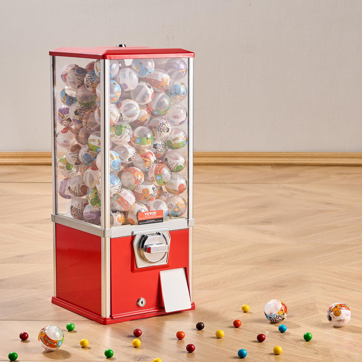 VEVOR Gumball Machine for Kids – 25-Inch Coin-Operated Dispenser, Holds 230 Capsules, Red