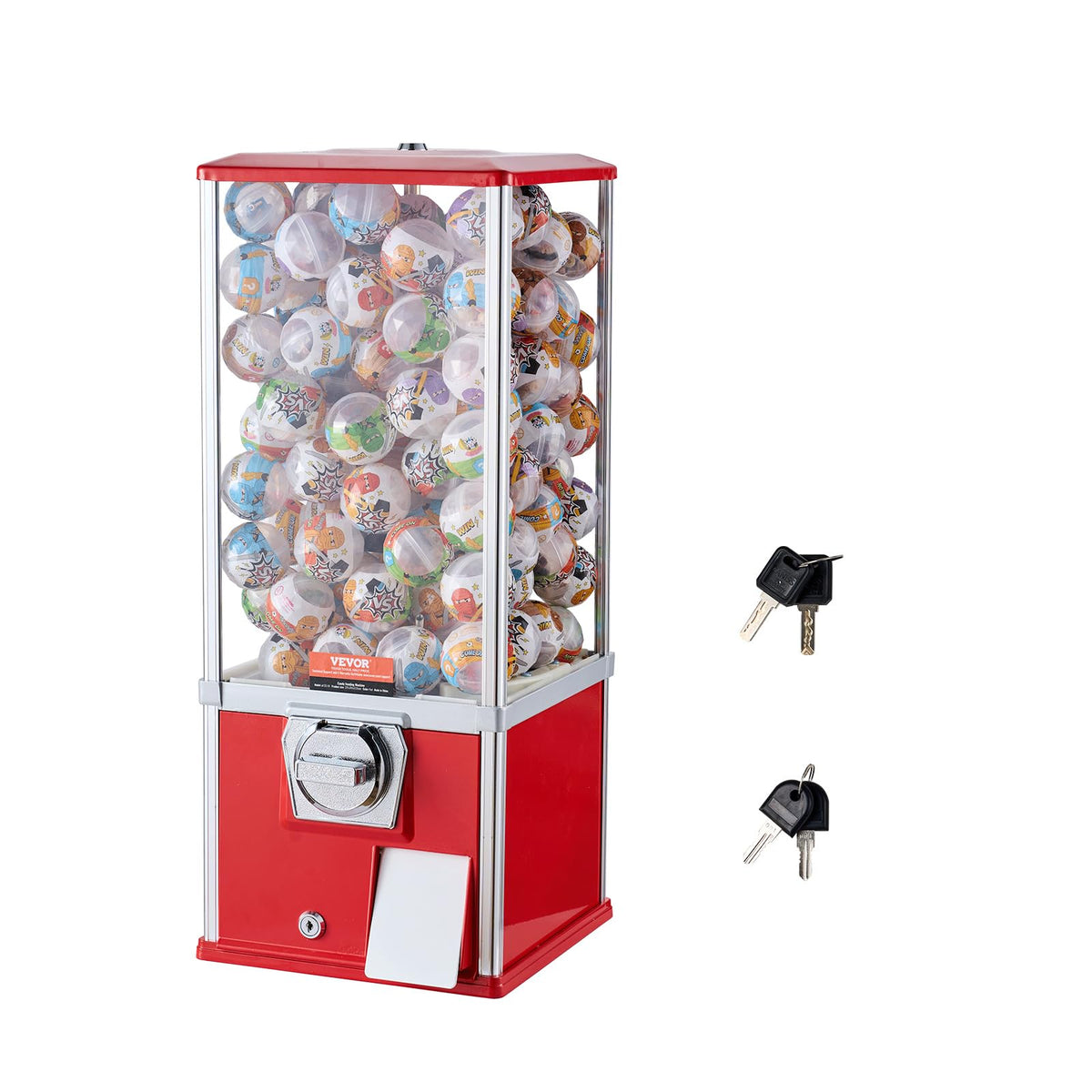 VEVOR Gumball Machine for Kids – 25-Inch Coin-Operated Dispenser, Holds 230 Capsules, Red