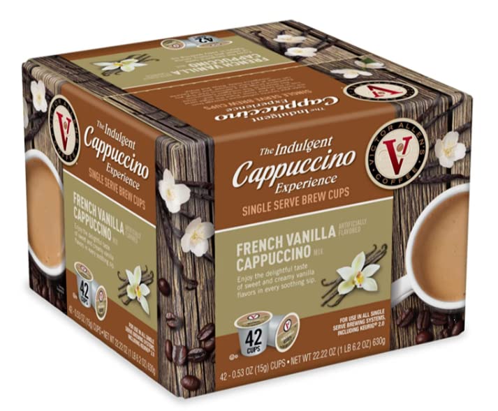 Victor Allen Indulgent French Vanilla Cappuccino Cups – 42-Count Bundle with 5 Recipes | Gluten Free & Non-GMO