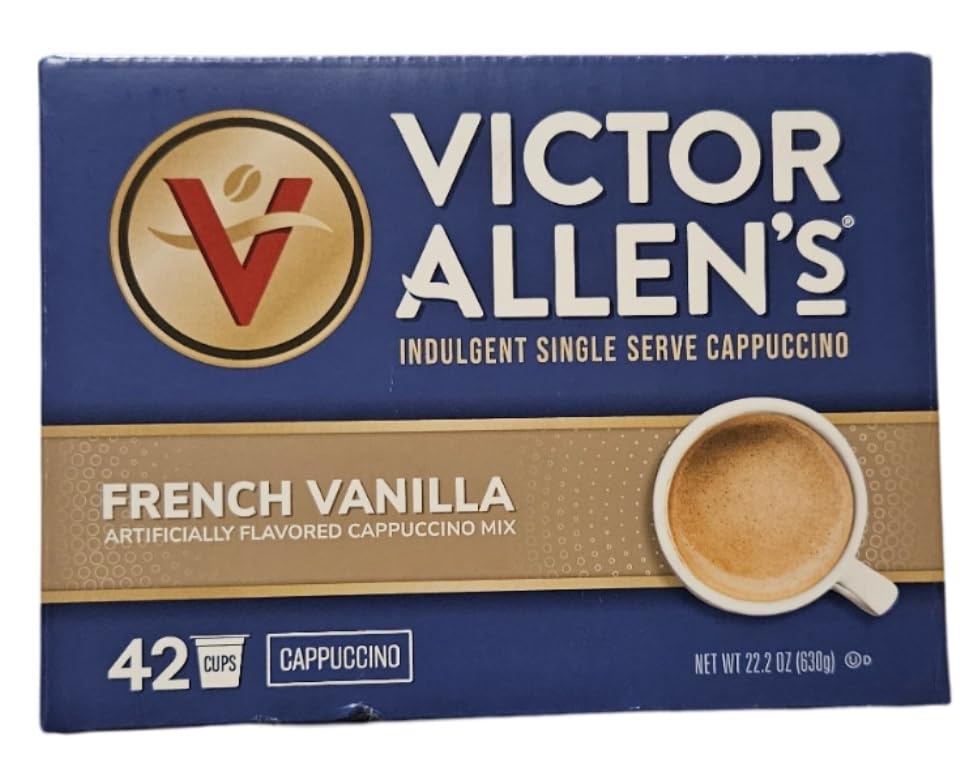 Victor Allen Indulgent French Vanilla Cappuccino Cups – 42-Count Bundle with 5 Recipes | Gluten Free & Non-GMO
