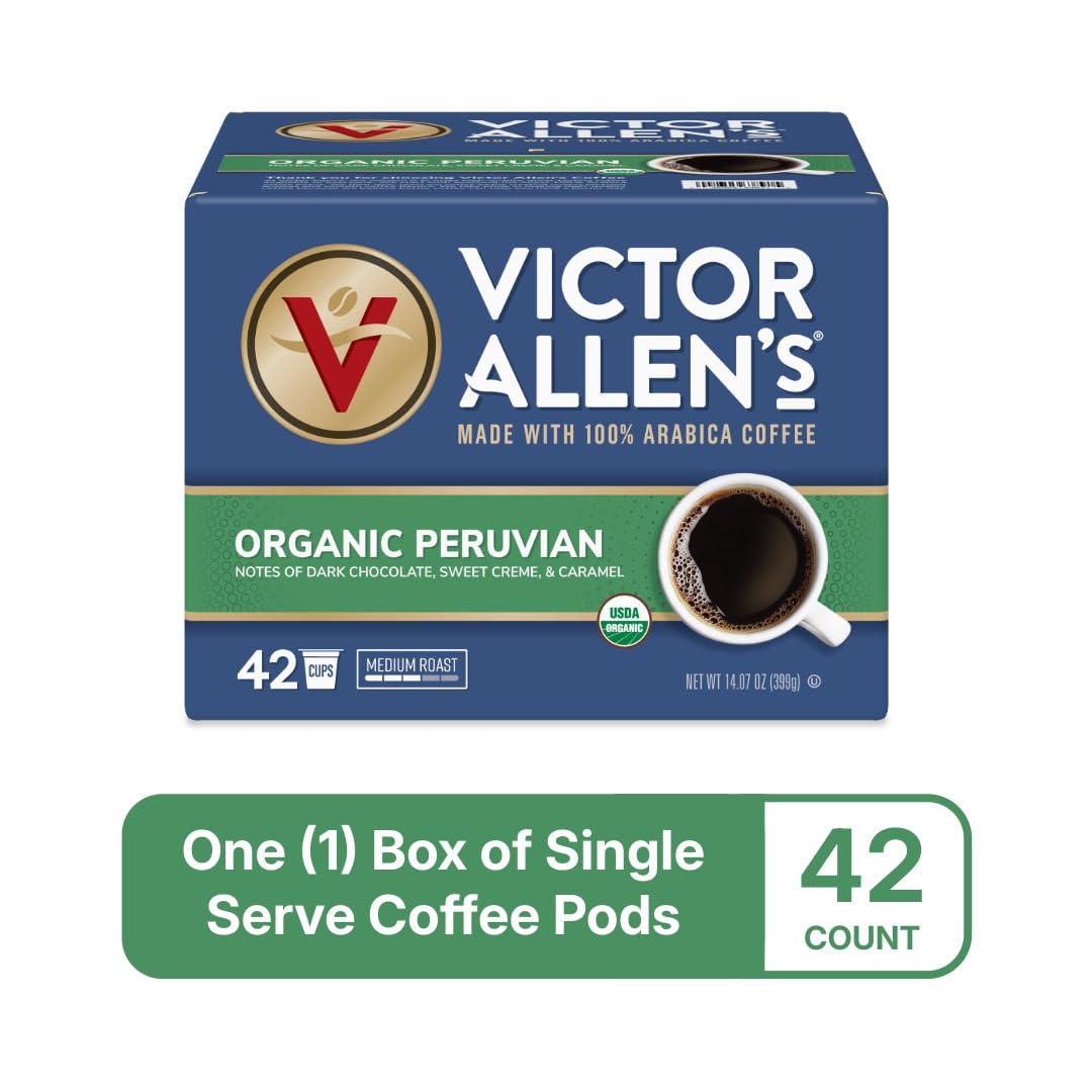 Victor Allen's Organic Peruvian Coffee Pods – Medium Roast, 42 Count, Keurig K-Cup Pods
