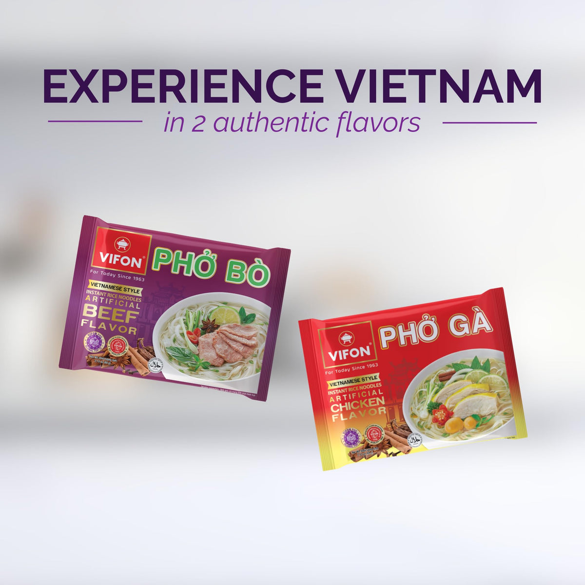 VIFON Pho Bo Vietnamese Style Instant Rice Noodles – 2.11 oz Pack of 24 | Halal Certified | Ready in 3 Minutes