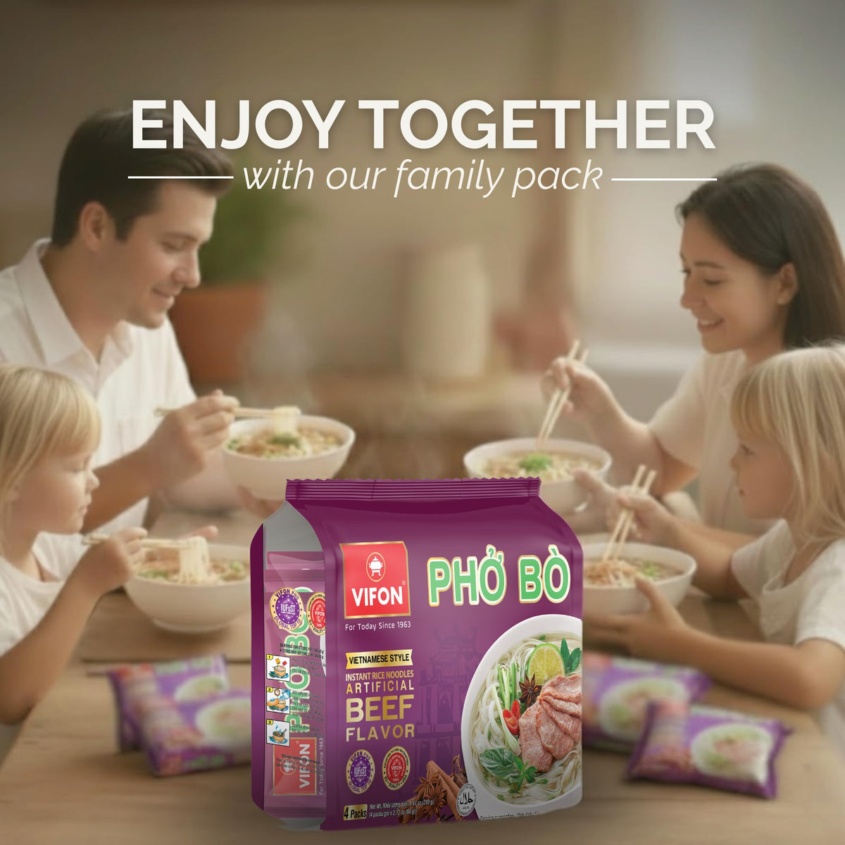 VIFON Pho Bo Vietnamese Style Instant Rice Noodles – 2.11 oz Pack of 24 | Halal Certified | Ready in 3 Minutes