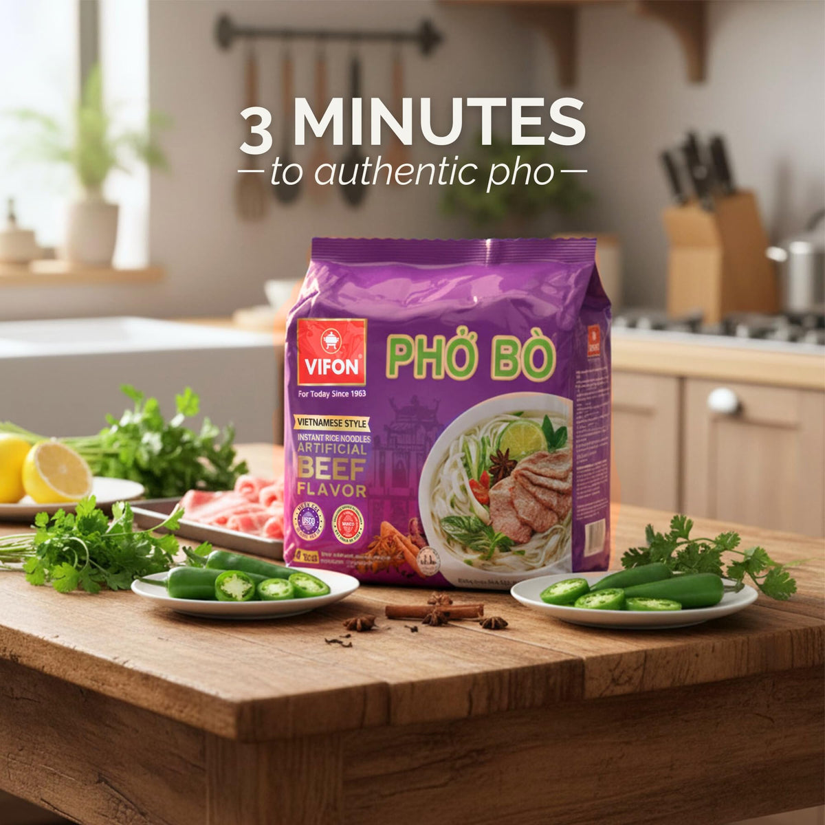 VIFON Pho Bo Vietnamese Style Instant Rice Noodles – 2.11 oz Pack of 24 | Halal Certified | Ready in 3 Minutes