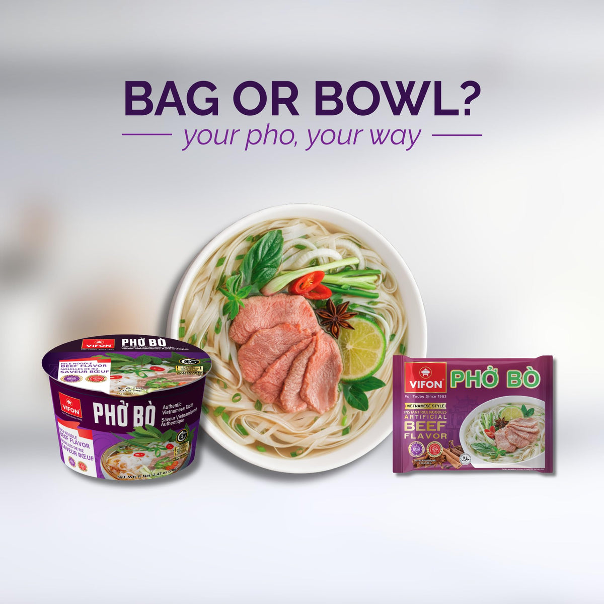VIFON Pho Bo Vietnamese Style Instant Rice Noodles – 2.11 oz Pack of 24 | Halal Certified | Ready in 3 Minutes