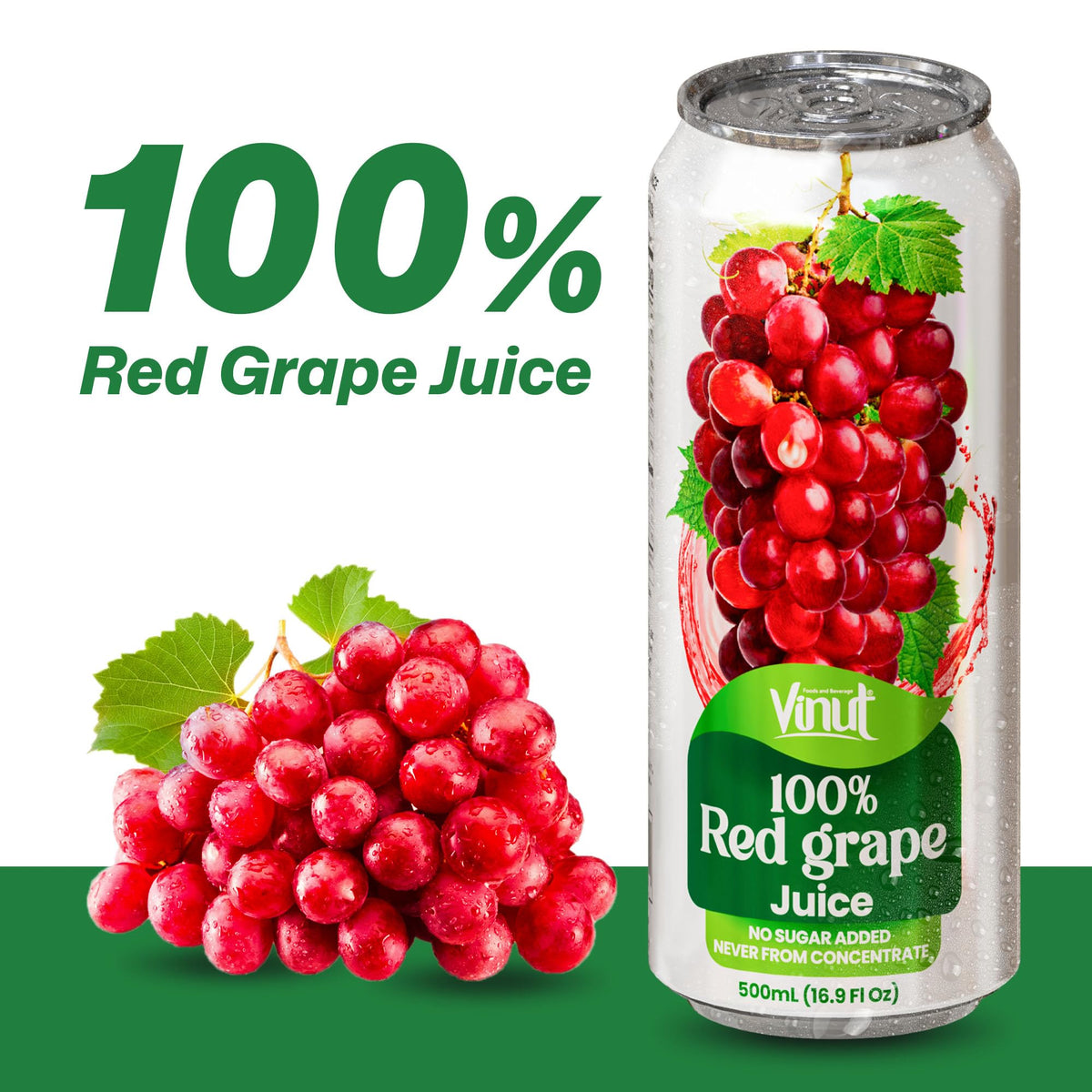 VINUT 100% Red Grape Juice – No Added Sugar, Not From Concentrate, 16.9 oz Can (Pack of 12)