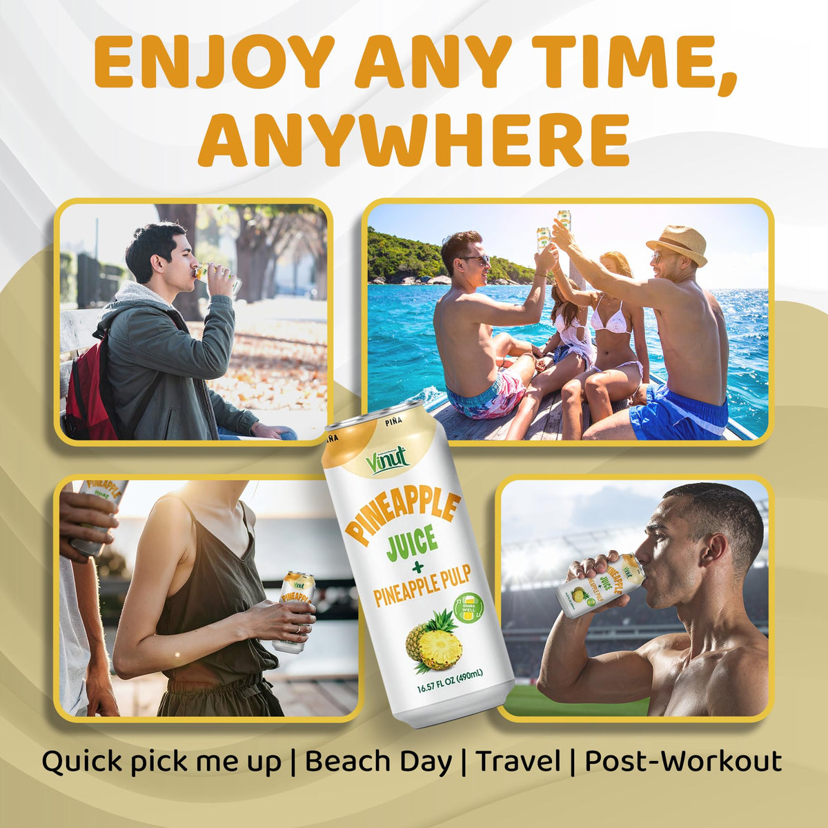 VINUT Pineapple Juice with Pulp — Organic, No Sugar Added, Gluten Free, GMO-Free (16.57 fl oz x12)