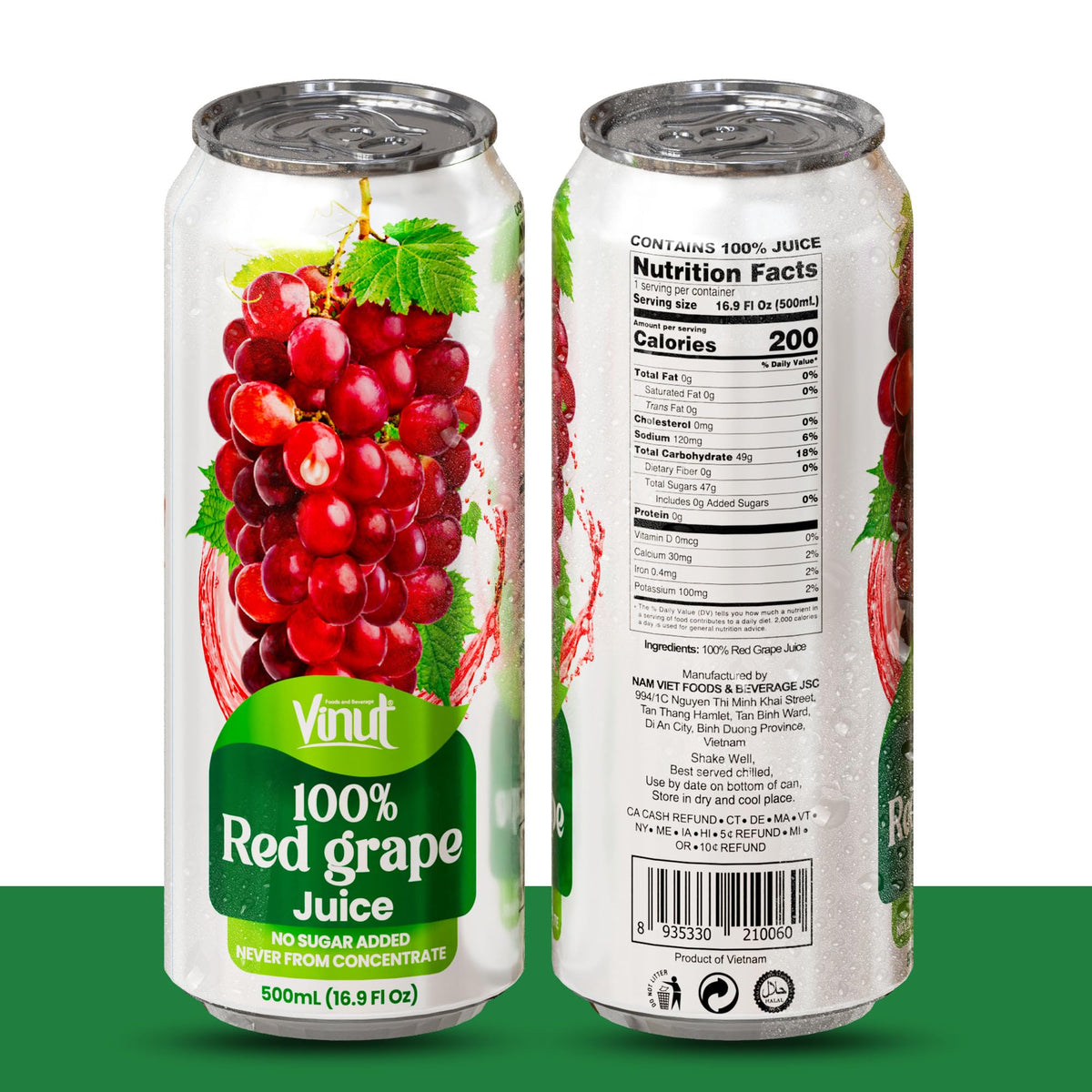 VINUT 100% Red Grape Juice – No Added Sugar, Not From Concentrate, 16.9 oz Can (Pack of 12)