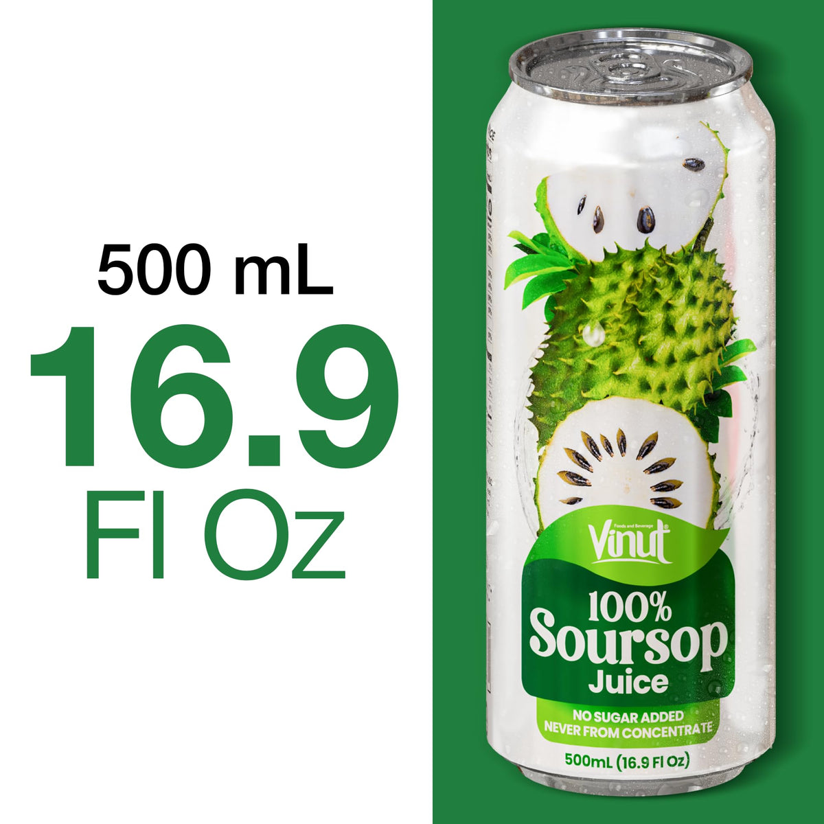 VINUT 100% Soursop Juice — No Added Sugar, Not From Concentrate | 16.9 oz Can (Pack of 12)