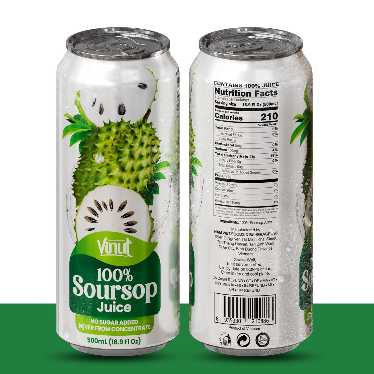 VINUT 100% Soursop Juice — No Added Sugar, Not From Concentrate | 16.9 oz Can (Pack of 12)
