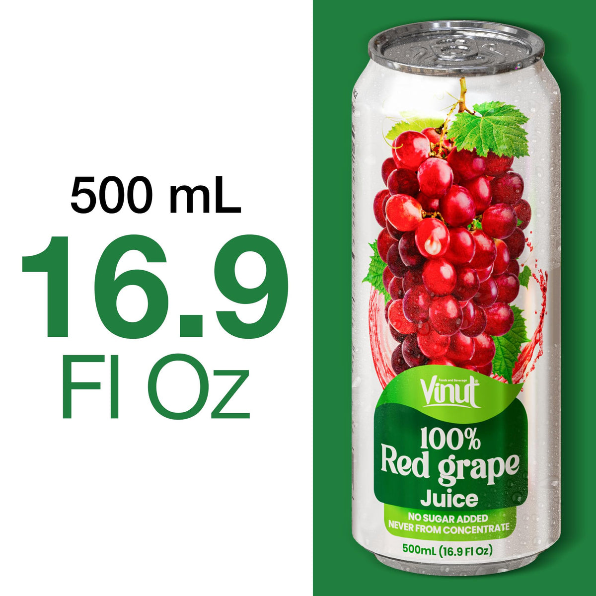 VINUT 100% Red Grape Juice – No Added Sugar, Not From Concentrate, 16.9 oz Can (Pack of 12)