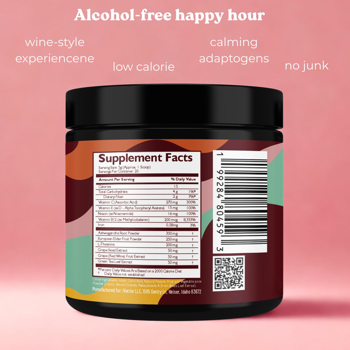 Vinzi Non-Alcoholic Calm Drink Mix – Wine-Style Ritual with Ashwagandha & L-Theanine, 8oz (20 Servings)