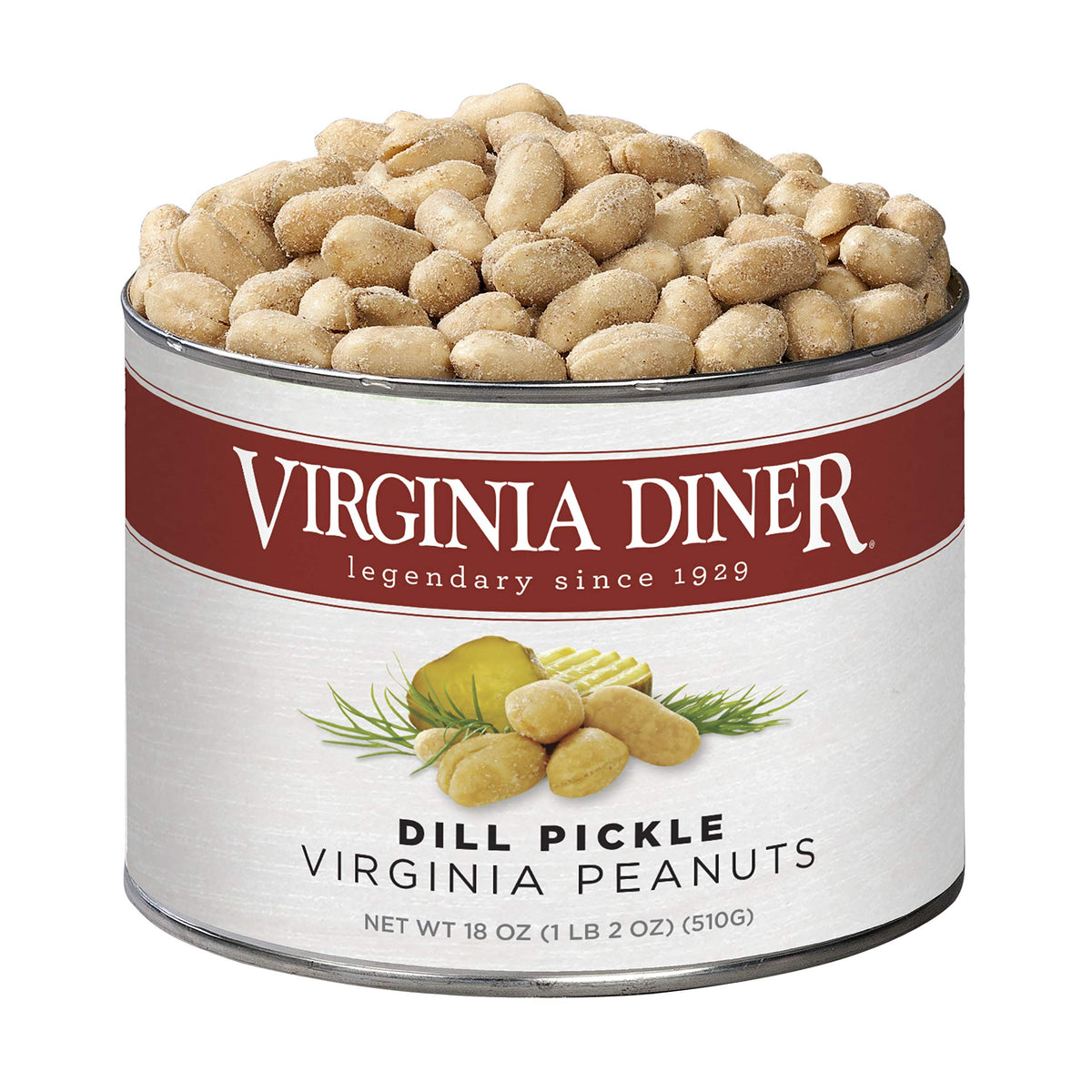 Virginia Diner Dill Pickle Virginia Peanuts – Gourmet Dill Pickled Peanuts, Non-GMO, Preservative-Free, Since 1929 – 18 oz Can