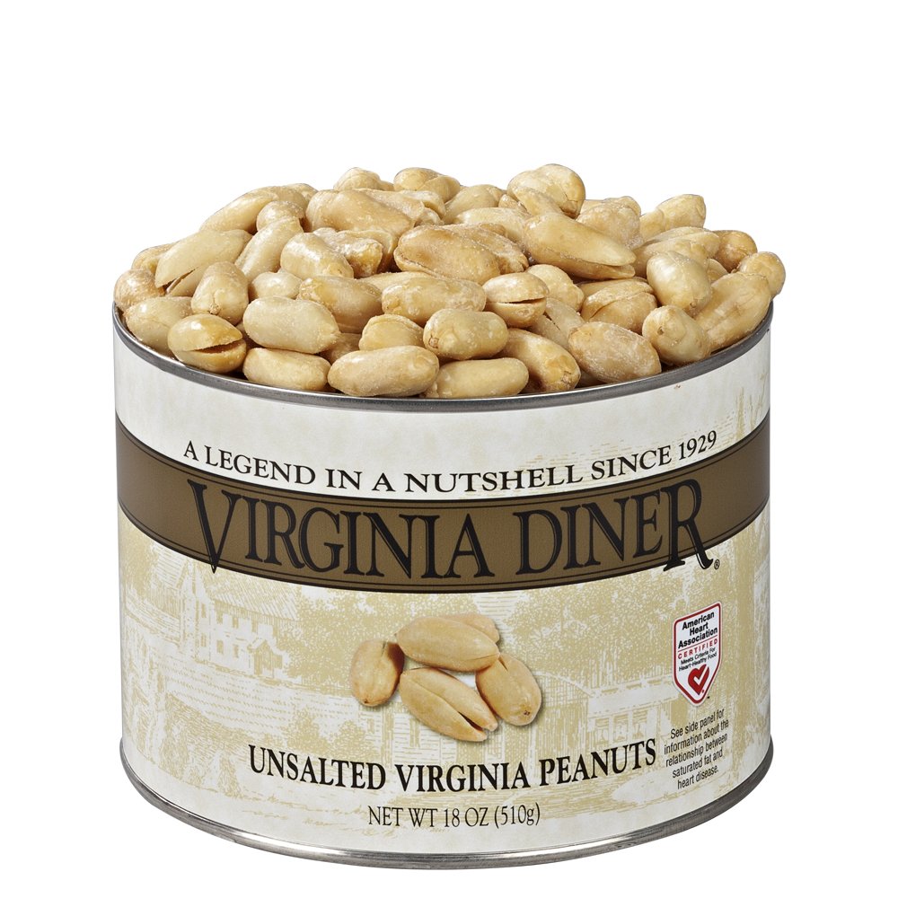 Virginia Diner Unsalted Virginia Peanuts – XL Gourmet, Non-GMO, 18 oz Can