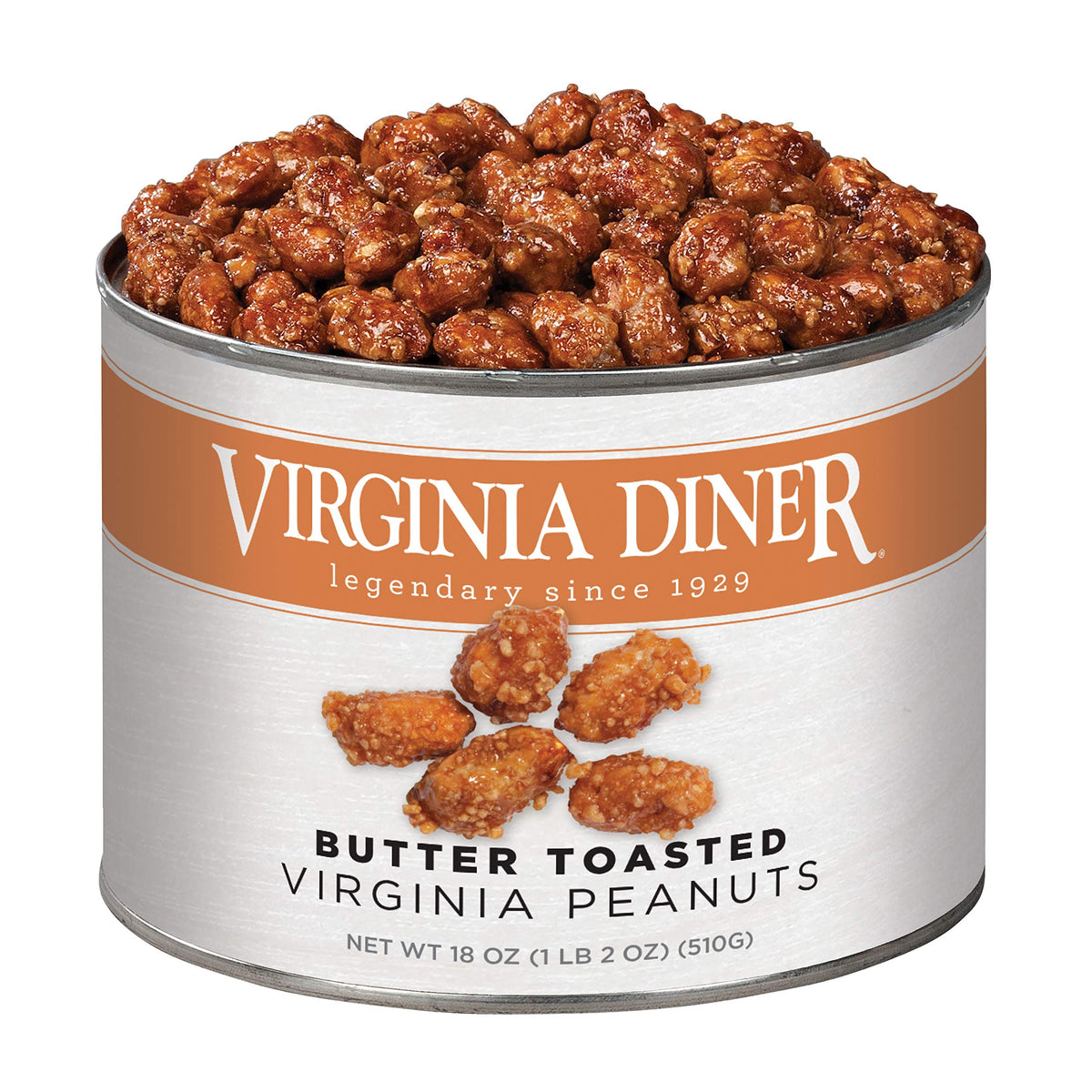 Virginia Diner Gourmet Natural Extra Large Butter Toasted Virginia Peanuts – 18 oz Tin