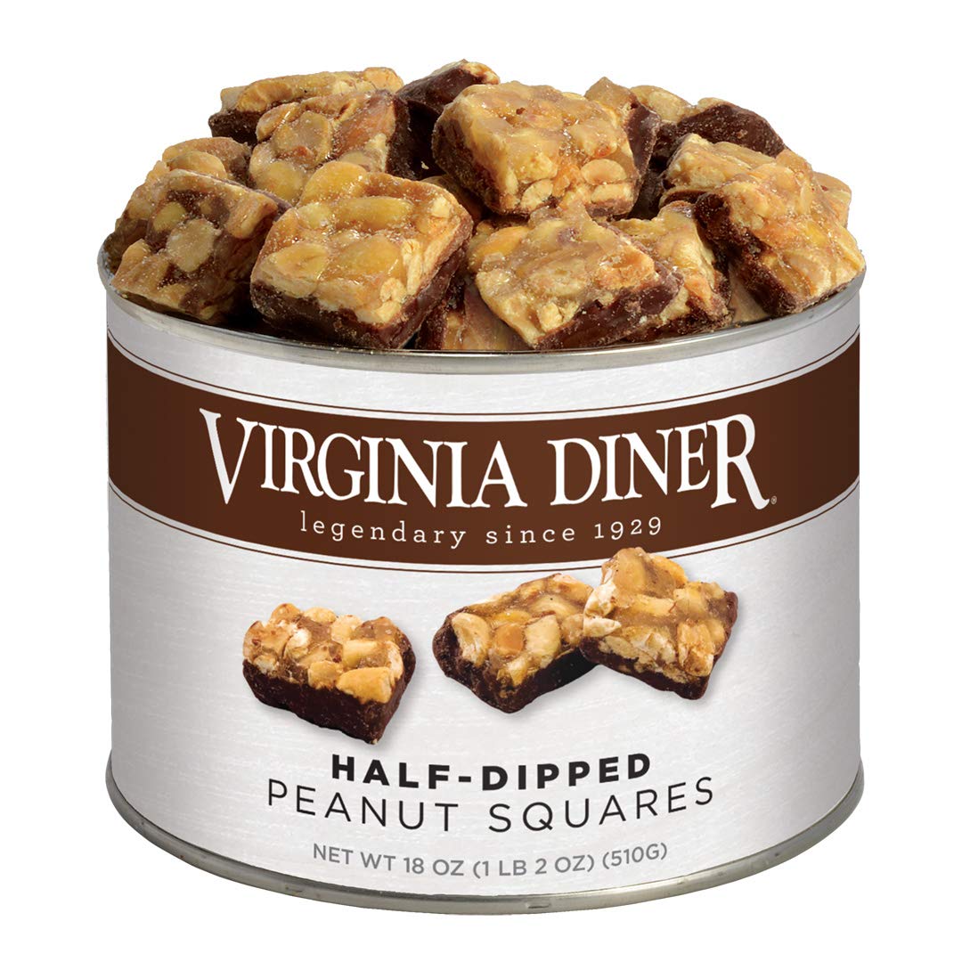 Virginia Diner Gourmet Natural 1/2 Dipped Milk Chocolate Peanut Squares — 16 Ounce Tin