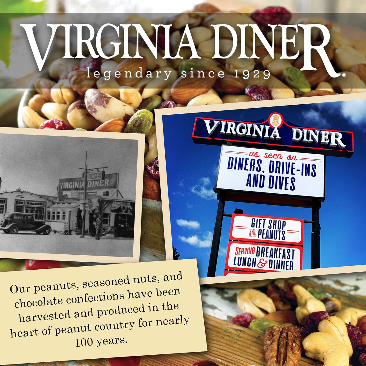 Virginia Diner Honey Roasted Peanuts – Sweet & Salty, Non-GMO, 18 oz Tin