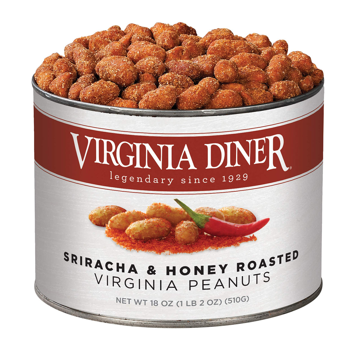 Virginia Diner Natural Honey Roasted & Sriracha XL Peanuts – Gourmet Non-GMO Snack, 18oz