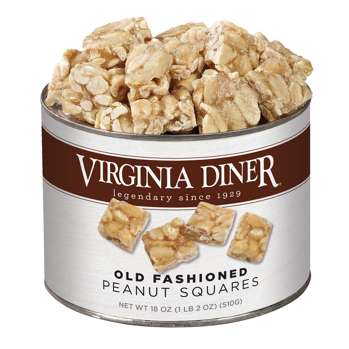 Virginia Diner Old-Fashioned Peanut Squares Candy – Virginia Peanuts, 18oz Tin