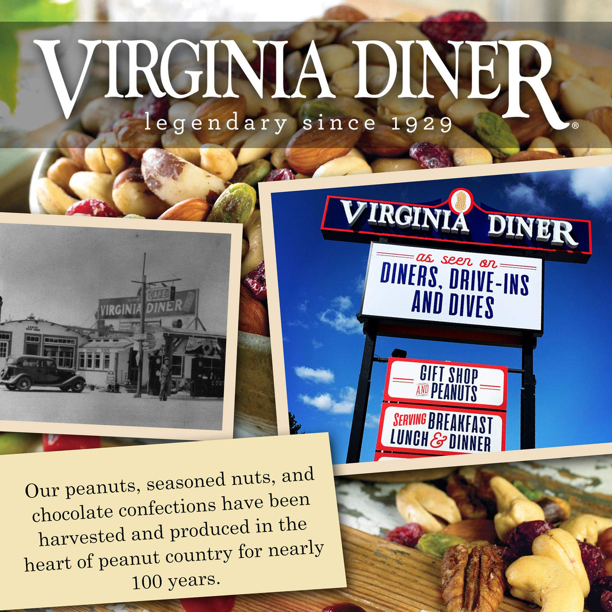 Virginia Diner Old-Fashioned Peanut Squares Candy – Virginia Peanuts, 18oz Tin