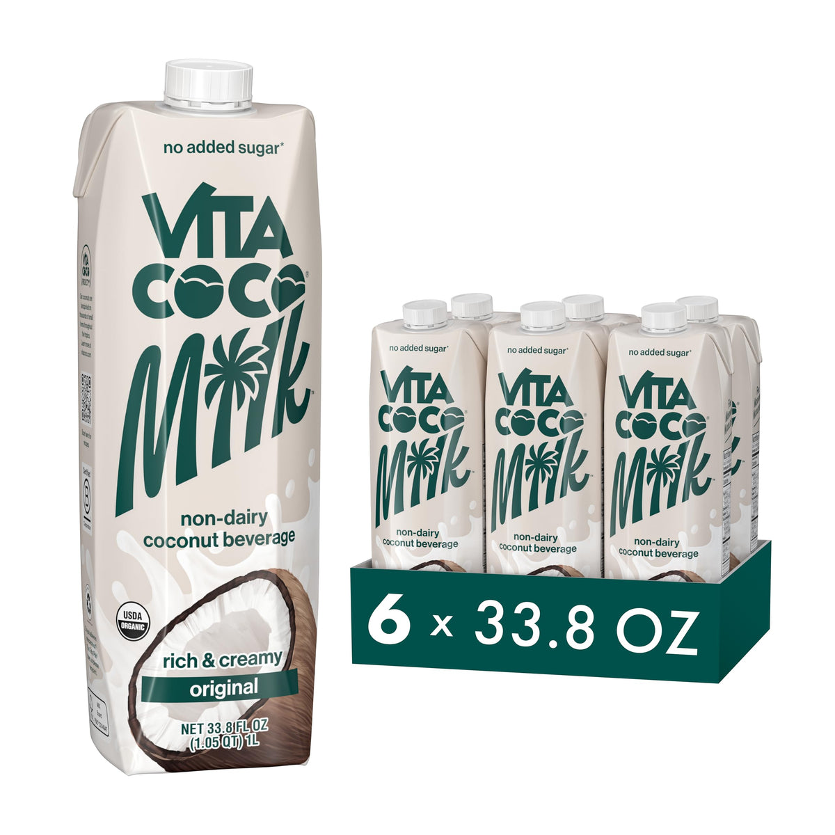 Vita Coco USDA Organic Coconut Milk – Plant-Based, Dairy-Free, Unsweetened | Gluten-Free, Soy-Free, Seed Oil-Free, 33.8 fl oz (Pack of 6)