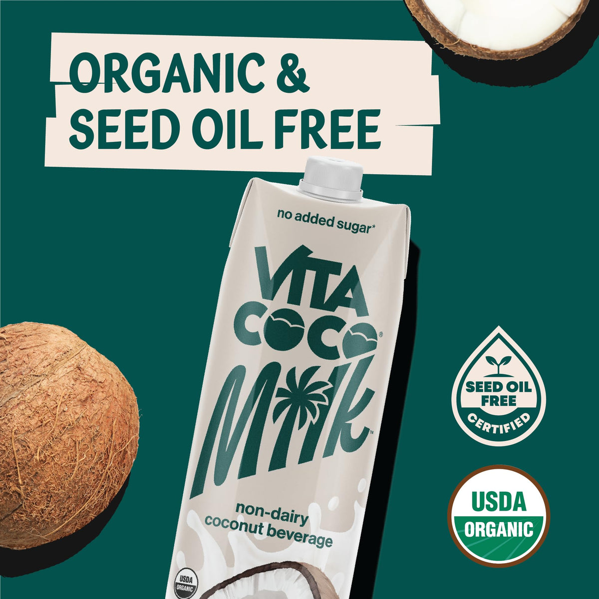 Vita Coco USDA Organic Coconut Milk – Plant-Based, Dairy-Free, Unsweetened | Gluten-Free, Soy-Free, Seed Oil-Free, 33.8 fl oz (Pack of 6)
