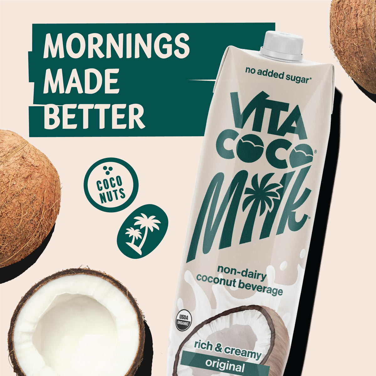 Vita Coco USDA Organic Coconut Milk – Plant-Based, Dairy-Free, Unsweetened | Gluten-Free, Soy-Free, Seed Oil-Free, 33.8 fl oz (Pack of 6)