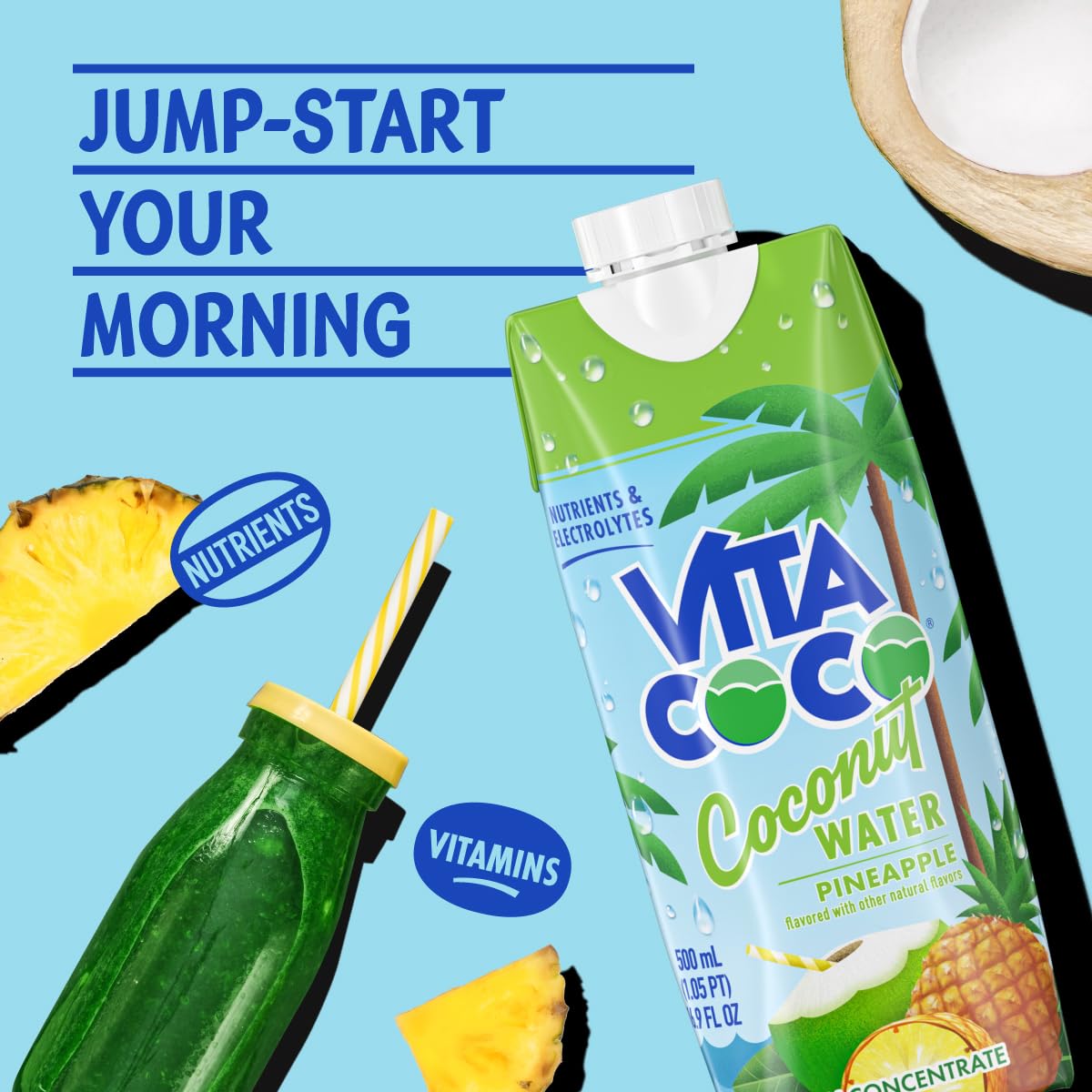 Vita Coco Pineapple Coconut Water – Naturally Hydrating Electrolyte Drink, Gluten Free, 16.9 fl oz (Pack of 12)