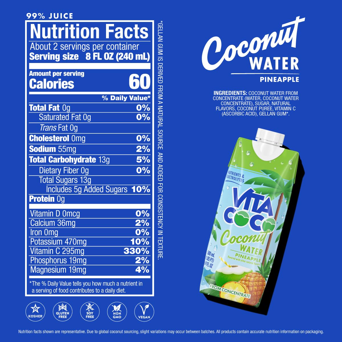 Vita Coco Pineapple Coconut Water – Naturally Hydrating Electrolyte Drink, Gluten Free, 16.9 fl oz (Pack of 12)