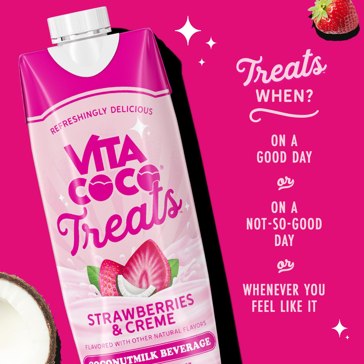 Vita Coco Treats Strawberries & Creme Coconut Milk Drink – Pink, 12-Pack