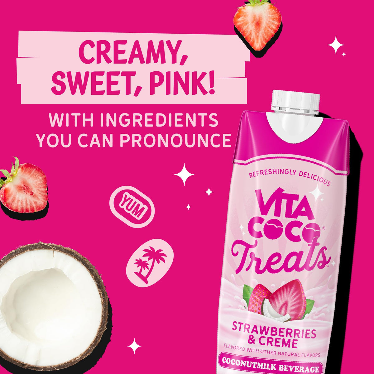 Vita Coco Treats Strawberries & Creme Coconut Milk Drink – Pink, 12-Pack