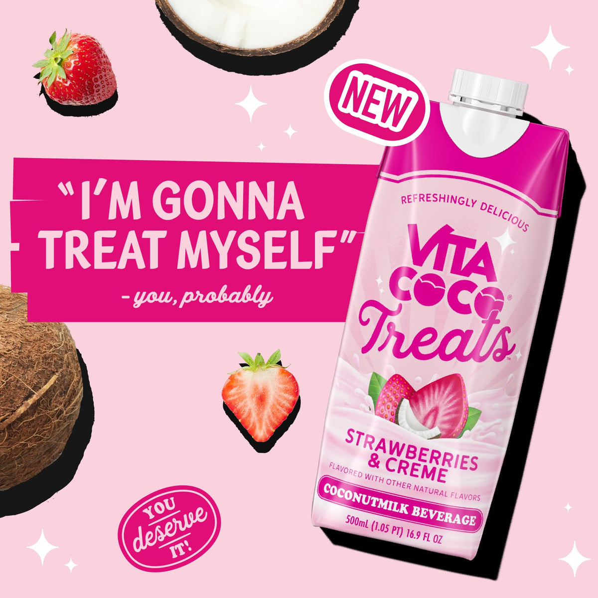 Vita Coco Treats Strawberries & Creme Coconut Milk Drink – Pink, 12-Pack