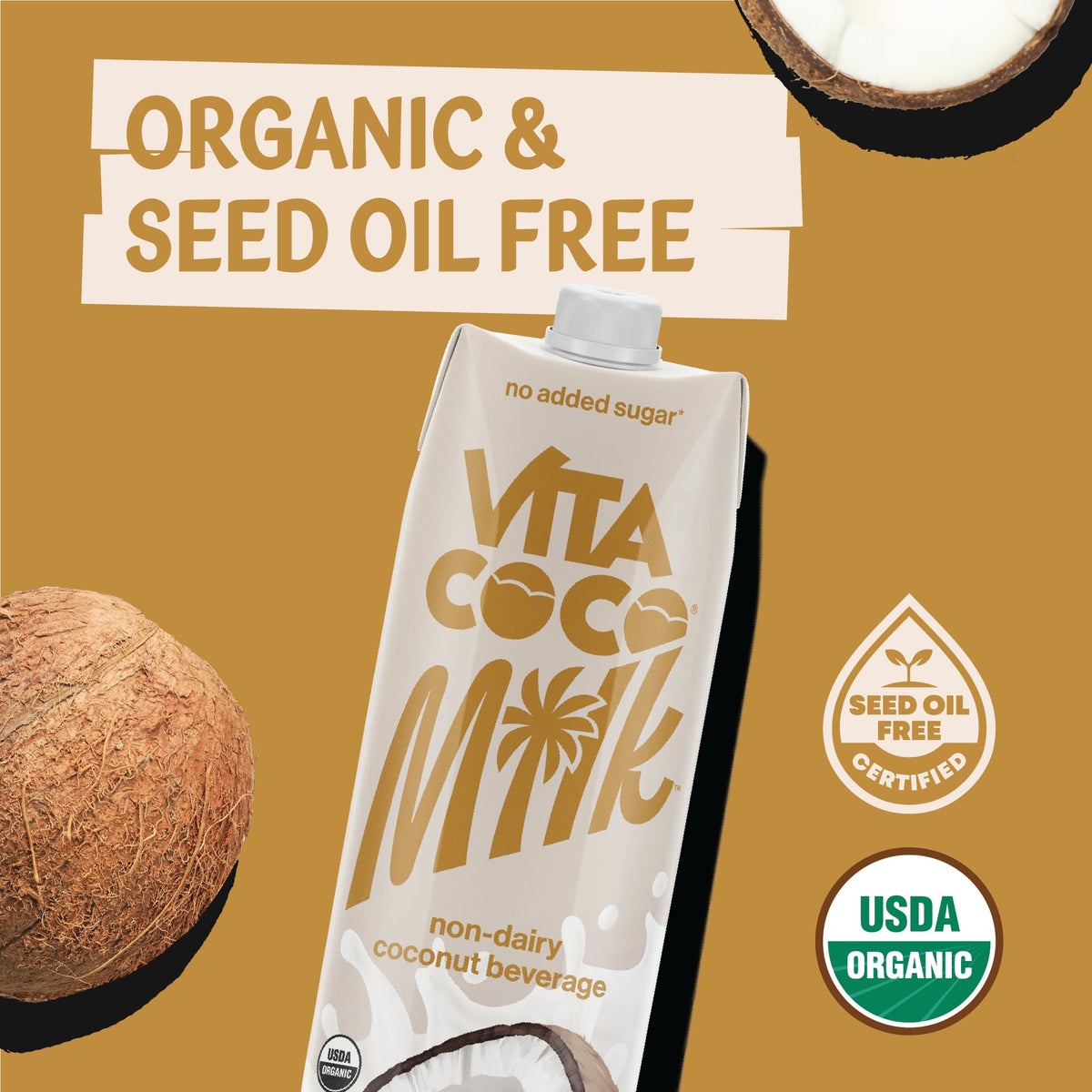 Vita Coco Vanilla Organic Coconut Milk – Plant-Based, Dairy-Free, Unsweetened (6 x 33.8 oz)