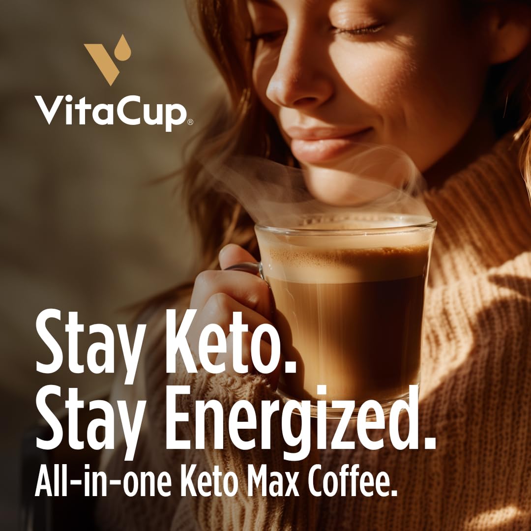 VitaCup Keto Max Dark Roast Coffee Pods — All-In-One Keto Coffee with Butter, MCT Oil, Turmeric, B Vitamins & D3 | Keurig K-Cup Compatible, 18 Ct