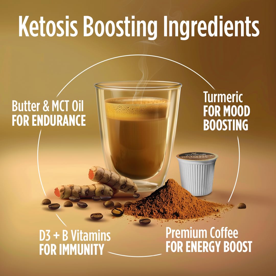 VitaCup Keto Max Dark Roast Coffee Pods — All-In-One Keto Coffee with Butter, MCT Oil, Turmeric, B Vitamins & D3 | Keurig K-Cup Compatible, 18 Ct