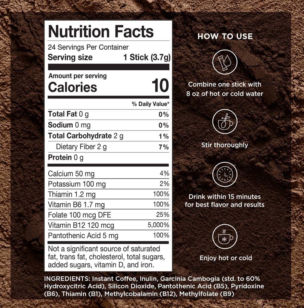 VitaCup Slim Instant Coffee Packets with Garcinia, Fiber & B Vitamins — 24 ct, Medium Dark Roast