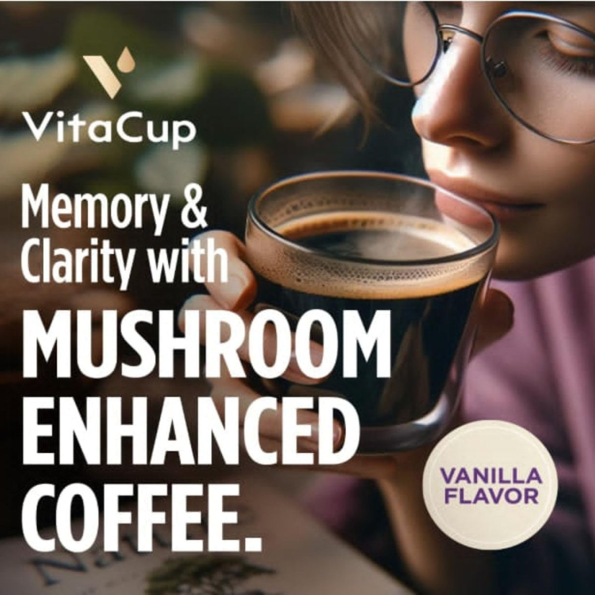 VitaCup Vanilla Mushroom Coffee Pods - Lion's Mane, Chaga & Vitamins - Keurig Compatible, 16 Ct