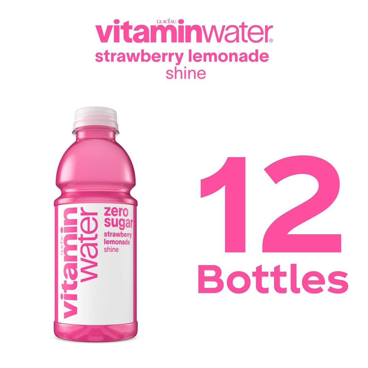 Vitaminwater Shine Strawberry Lemonade Zero Sugar - 20 oz Bottles (12 Pack)
