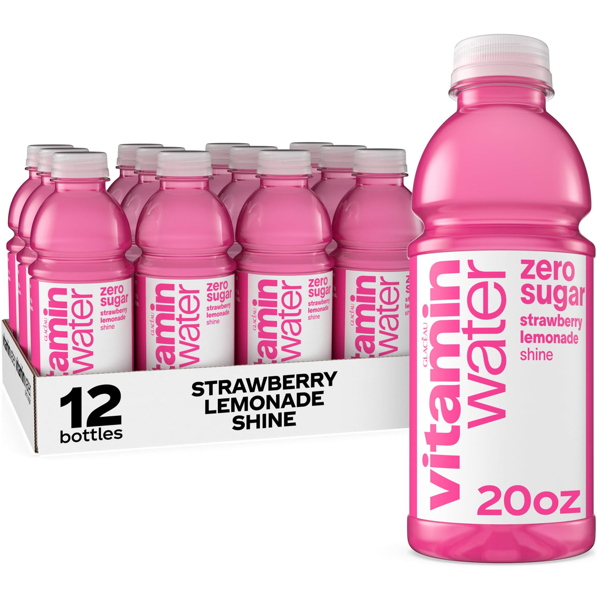 Vitaminwater Shine Strawberry Lemonade Zero Sugar - 20 oz Bottles (12 Pack)