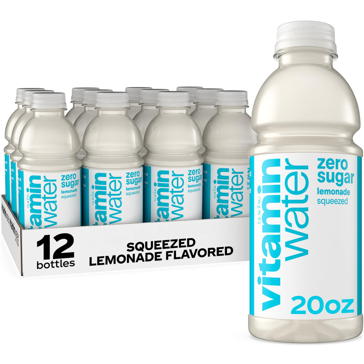 Vitaminwater Zero Sugar Squeezed Lemonade – Nutrient Enhanced Flavored Water, 20 fl oz Bottles, 12 Pack