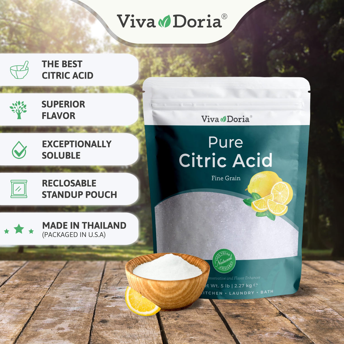 Viva Doria 100% Pure Citric Acid – Food Grade, Fine Grain, 5 lb