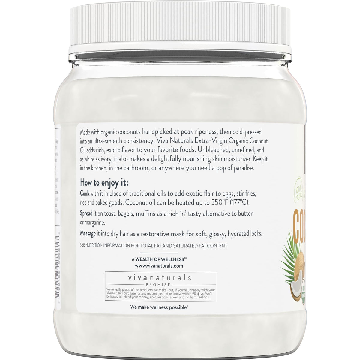 Viva Naturals Organic Coconut Oil, 54 fl oz – Unrefined, Cold-Pressed Extra Virgin Coconut Oil, USDA Organic & Non-GMO