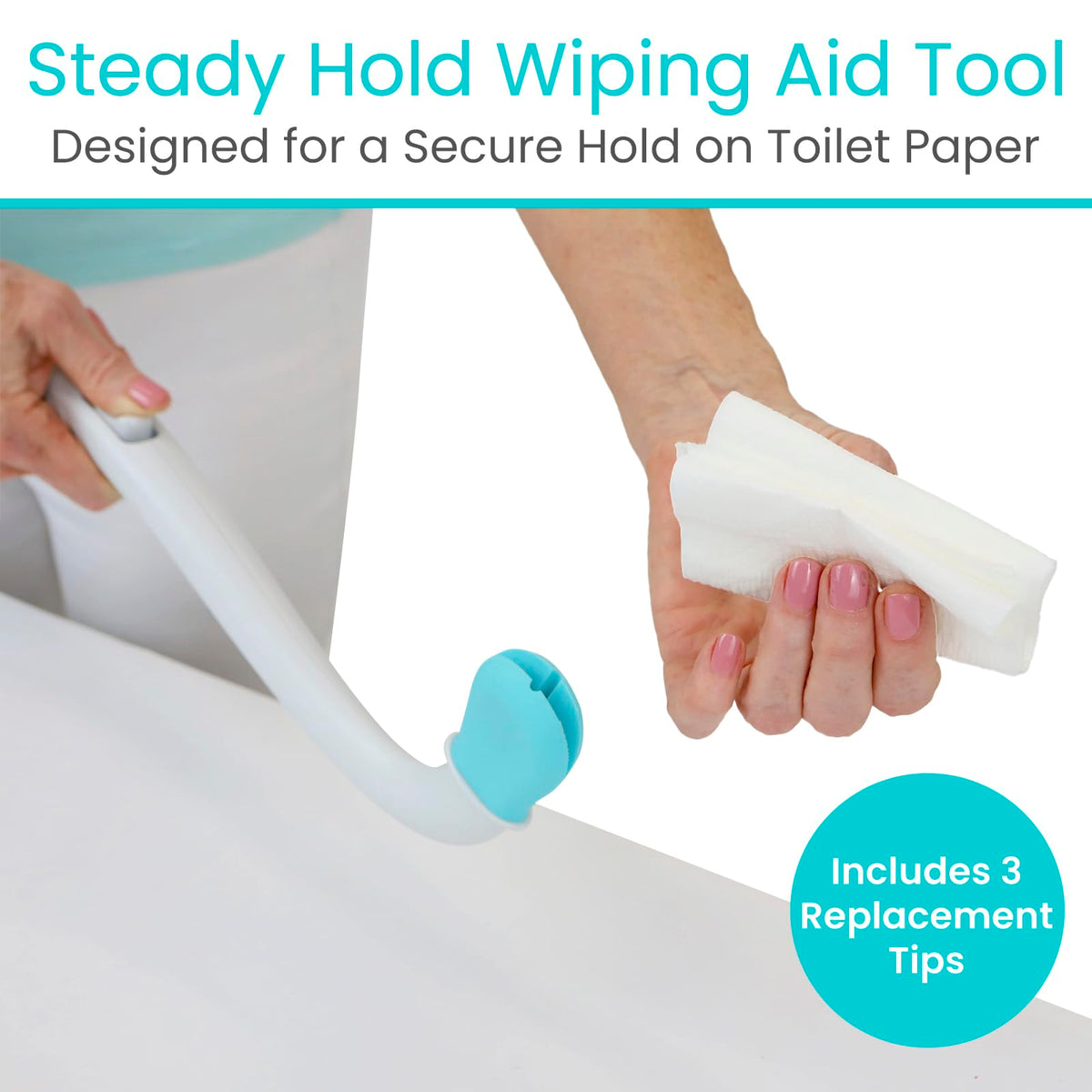 Vive Wiping Wand Toilet Aid - Bum Wipe Assist Tool for Toileting - 15" Long