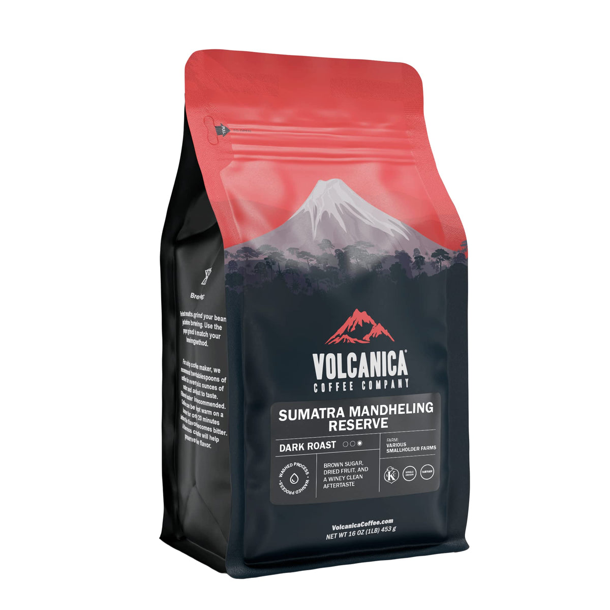 Volcanica Coffee Sumatra Mandheling Dark Roast – Organic, Reserve, Fair Trade, Whole Bean, 16 oz