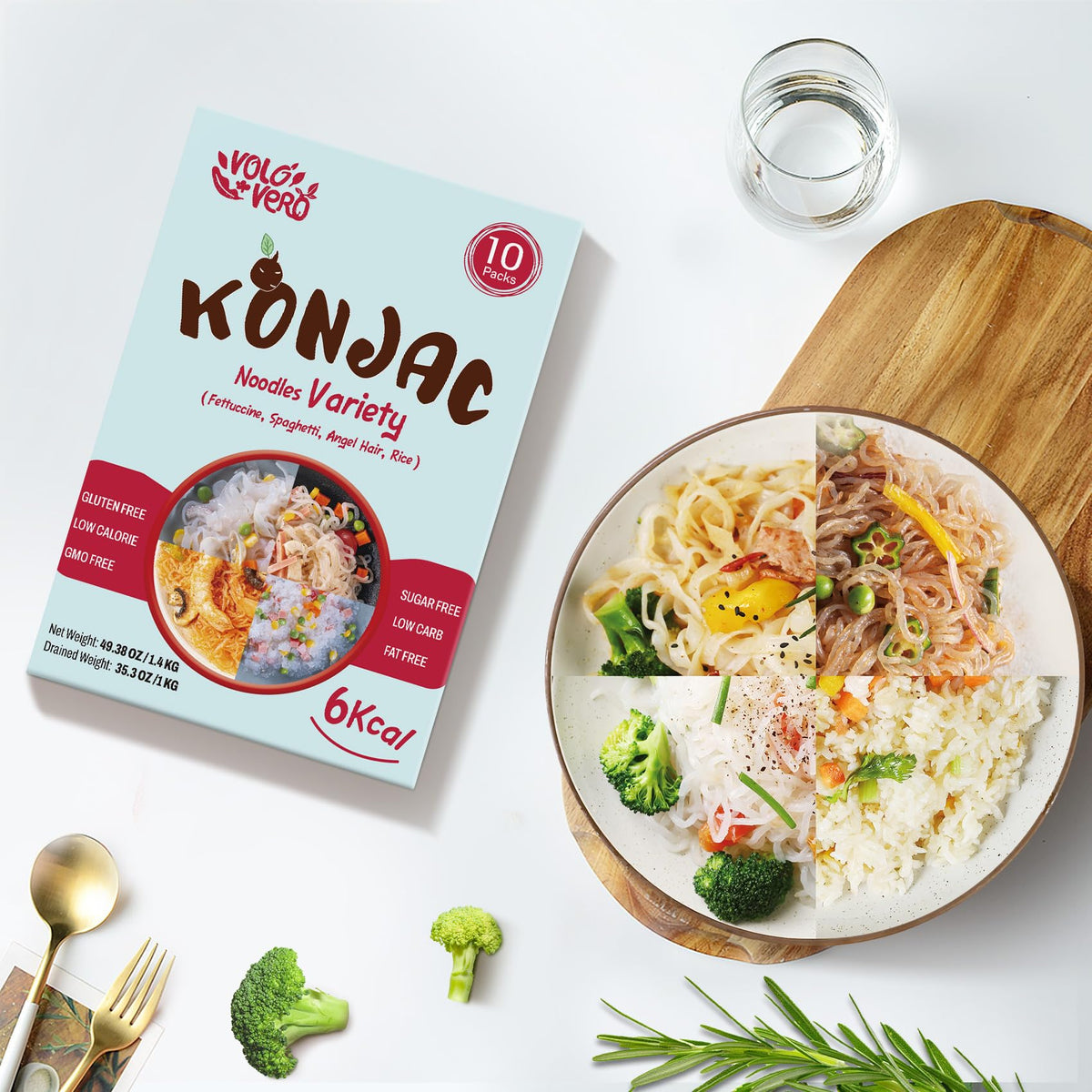 VOLO VERO Konjac Noodles Variety Pack – Gluten-Free, Sugar-Free, Keto Ready-to-Eat Noodles (10 Packs)